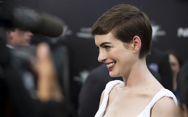 Anne Hathaway attending the Dark Knight Rises premiere in New York on July 15, 2012