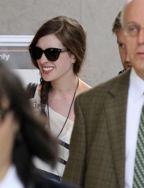 Anne Hathaway arrives at LAX airport in Los Angeles on September 3, 2011