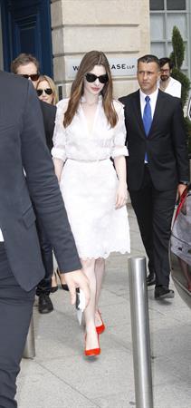 Anne Hathaway Givenchy private show for Anne Hathaway then visiting Chopard Jewelry in Paris on July 6, 2011