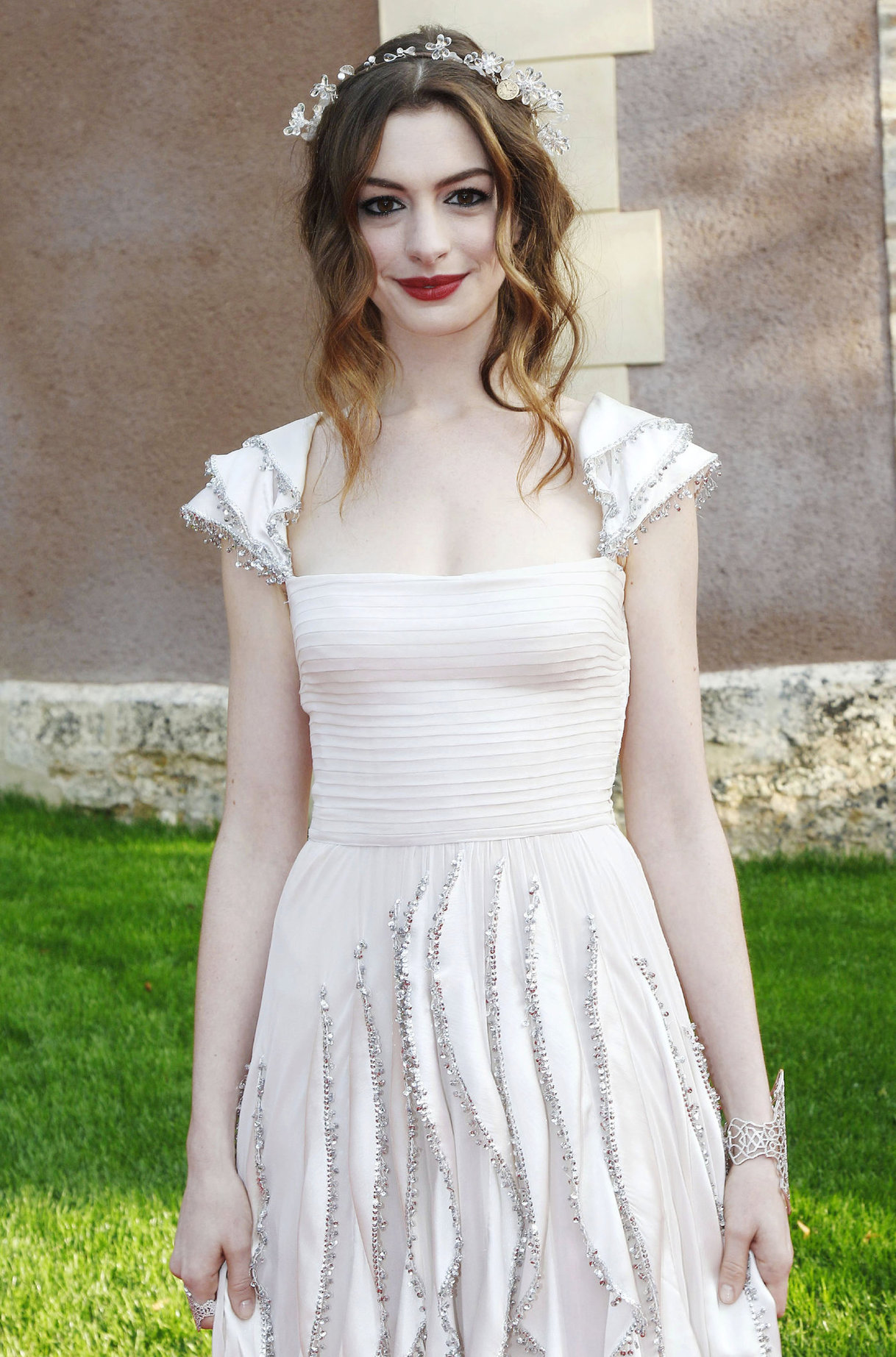Anne Hathaway White Fairy Tale Love Ball in Paris on July 5, 2011