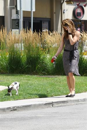 Ashley Greene walking her dog around her hotel in Detroit on July 17, 2010 
