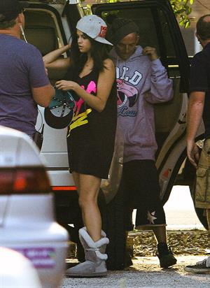 Selena Gomez, Vanessa Hudgens and Ashley Benson on the set of Spring Breakers on March 27, 2012