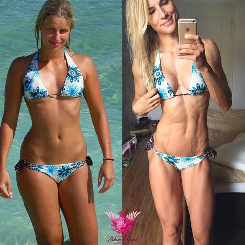 Adrienne Koleszár in a bikini taking a selfie