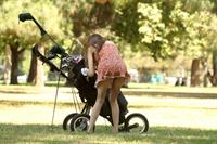 Alicia Arden golfing in a tiny skirt.  Upskirt pink panties.