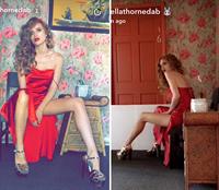 Bella flaunted her sexy body in a pantie, a red dress and jacket combo