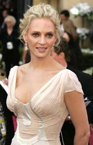 Uma Thurman in a white dress