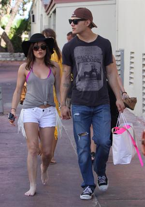 Lucy Hale and Ashley Benson photoshoot at the Bondo Bikini Shack on Miami Beach on March 24, 2012