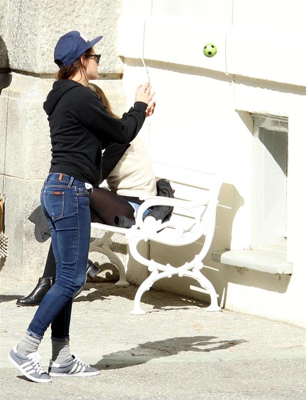 Kristen Stewart playing with a ball on the set of  Sils Maria  in Switzerland September 20, 2013  