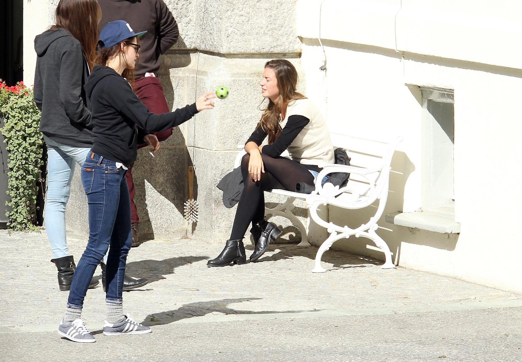 Kristen Stewart playing with a ball on the set of  Sils Maria  in Switzerland September 20, 2013  