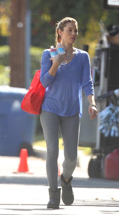 Jessica Biel – “Shiva and May” set candids, LA 10/16/13  