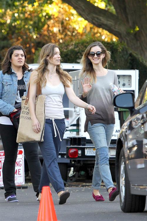 Jessica Biel – “Shiva and May” set candids, LA 10/17/13 