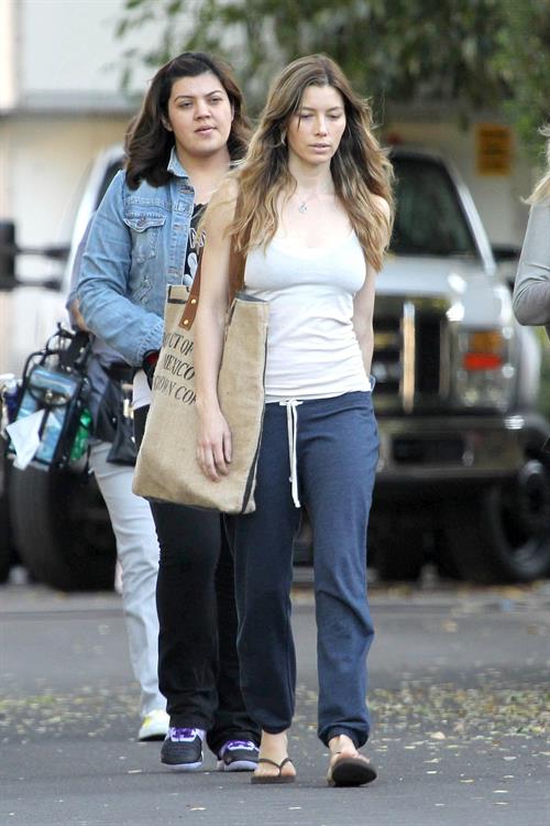 Jessica Biel – “Shiva and May” set candids, LA 10/17/13 