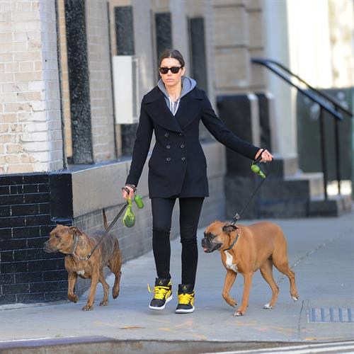 Jessica Biel Takes her two dogs for a long walk in SoHo (May 4, 2013) 