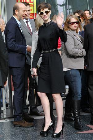 Anne Hathaway attends the Hugh Jackman Hollywood Walk Of Fame Ceremony in Hollywood December 13-2012 