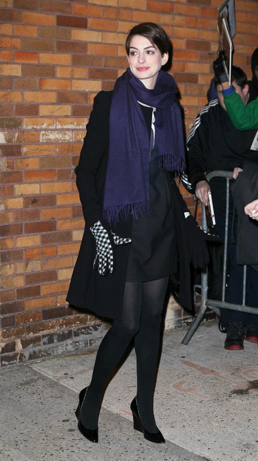 Anne Hathaway outside of The Daily Show with Jon Stewart in NYC. January 7-2013 