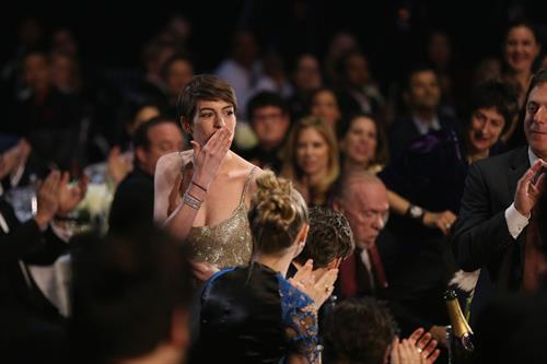 Anne Hathaway attends the Critics' Choice Movie Awards 2013 with Skinnygirl Cocktails at Barkar Hangar