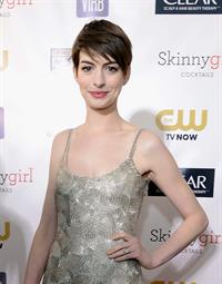 Anne Hathaway attends the Critics' Choice Movie Awards 2013 with Skinnygirl Cocktails at Barkar Hangar