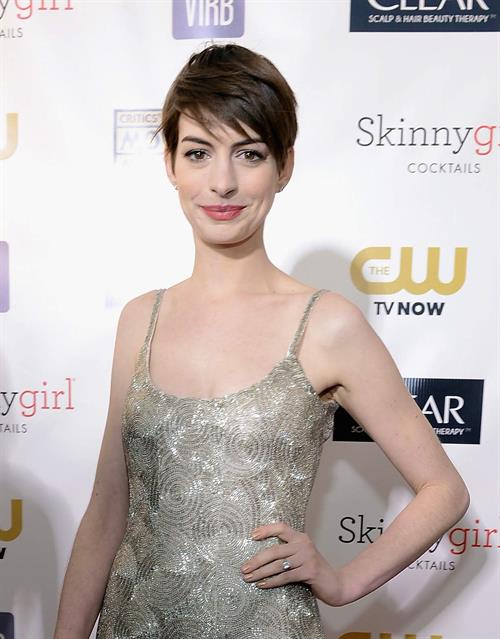 Anne Hathaway attends the Critics' Choice Movie Awards 2013 with Skinnygirl Cocktails at Barkar Hangar
