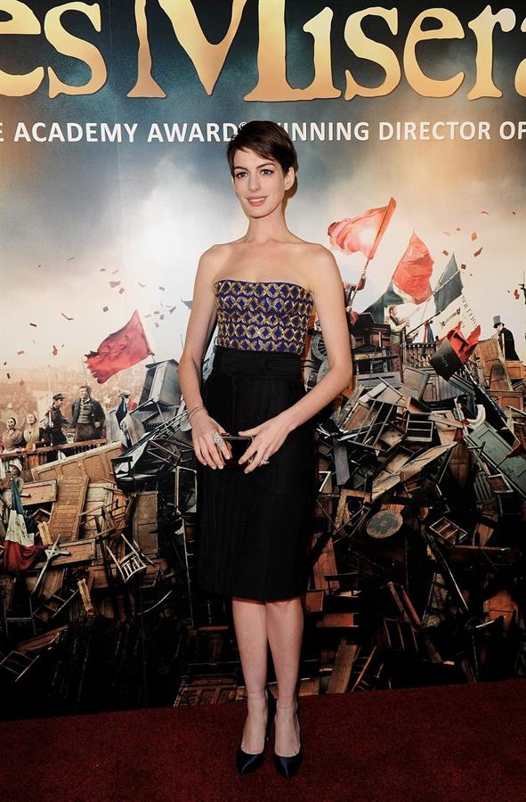 After the Les Miserables premiere, Anne Hathaway at the after-party for the movie at The Roundhouse in Camden, London UK.