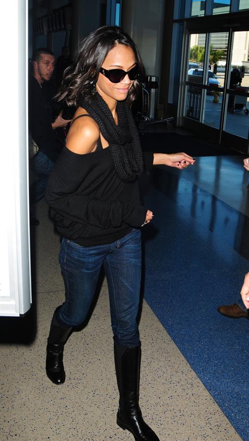 Zoe Saldana at LA Airport - February 20, 2010  