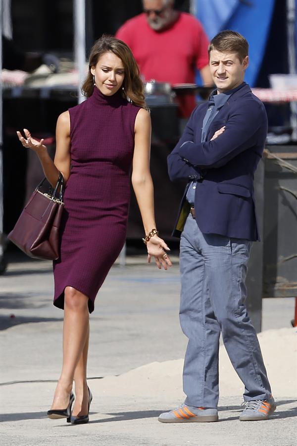 Jessica Alba “How to Make Love Like an Englishman” set candids in Los Angeles, November 4, 2013 