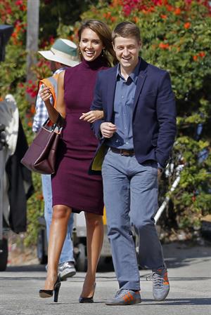 Jessica Alba “How to Make Love Like an Englishman” set candids in Los Angeles, November 4, 2013 