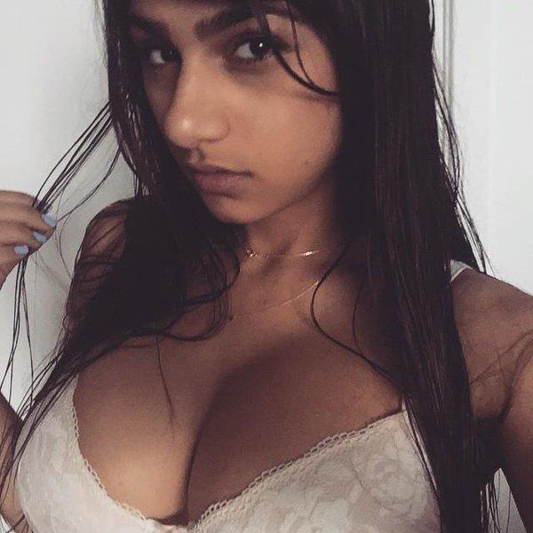 Mia Khalifa in lingerie taking a selfie