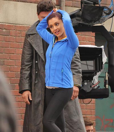 Ariana Grande In Tights On Set of 'Swindle' in Vancouver (10/11/12) 