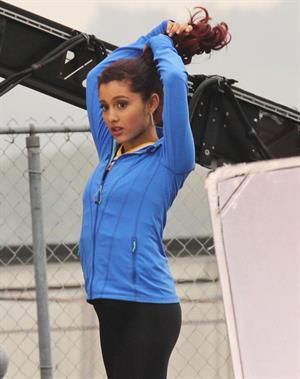 Ariana Grande In Tights On Set of 'Swindle' in Vancouver (10/11/12) 