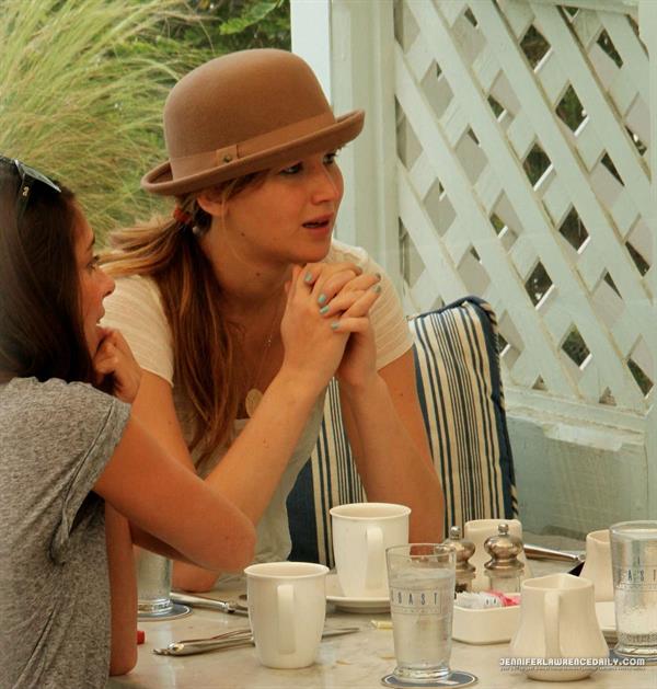 Jennifer Lawrence walking with a friend in Santa Monica on June 16, 2012 