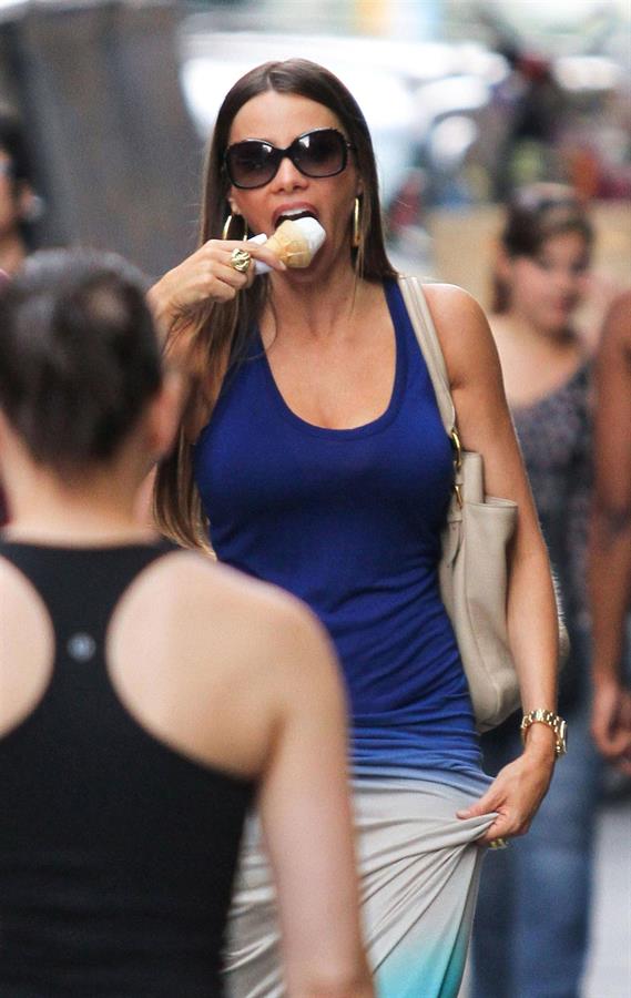 Sofia Vergara eating ice cream in New York City, Jun 11, 2012