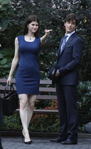 Alexandra Daddario on set of white collar in New York City on August 26, 2010