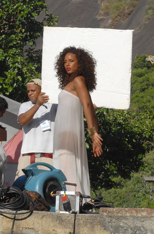 Alicia Keys filming her upcoming music video Put it in a Love Song in Rio de Janeiro on February 9, 2010 