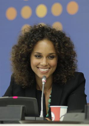 Alicia Keys attends the United Nations Social Innovation Summit in New York on May 5, 2012