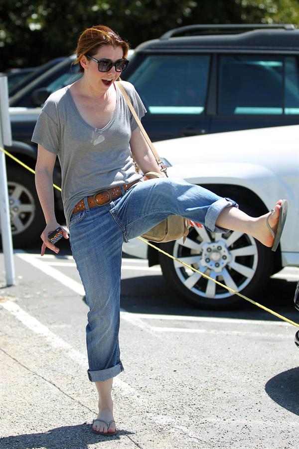 Alyson Hannigan candids leaving the Brentwood Country Mart on April 28, 2011 