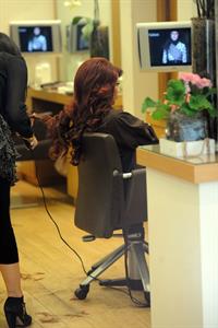 Amy Childs outside a hair salon in London on March 22, 2012