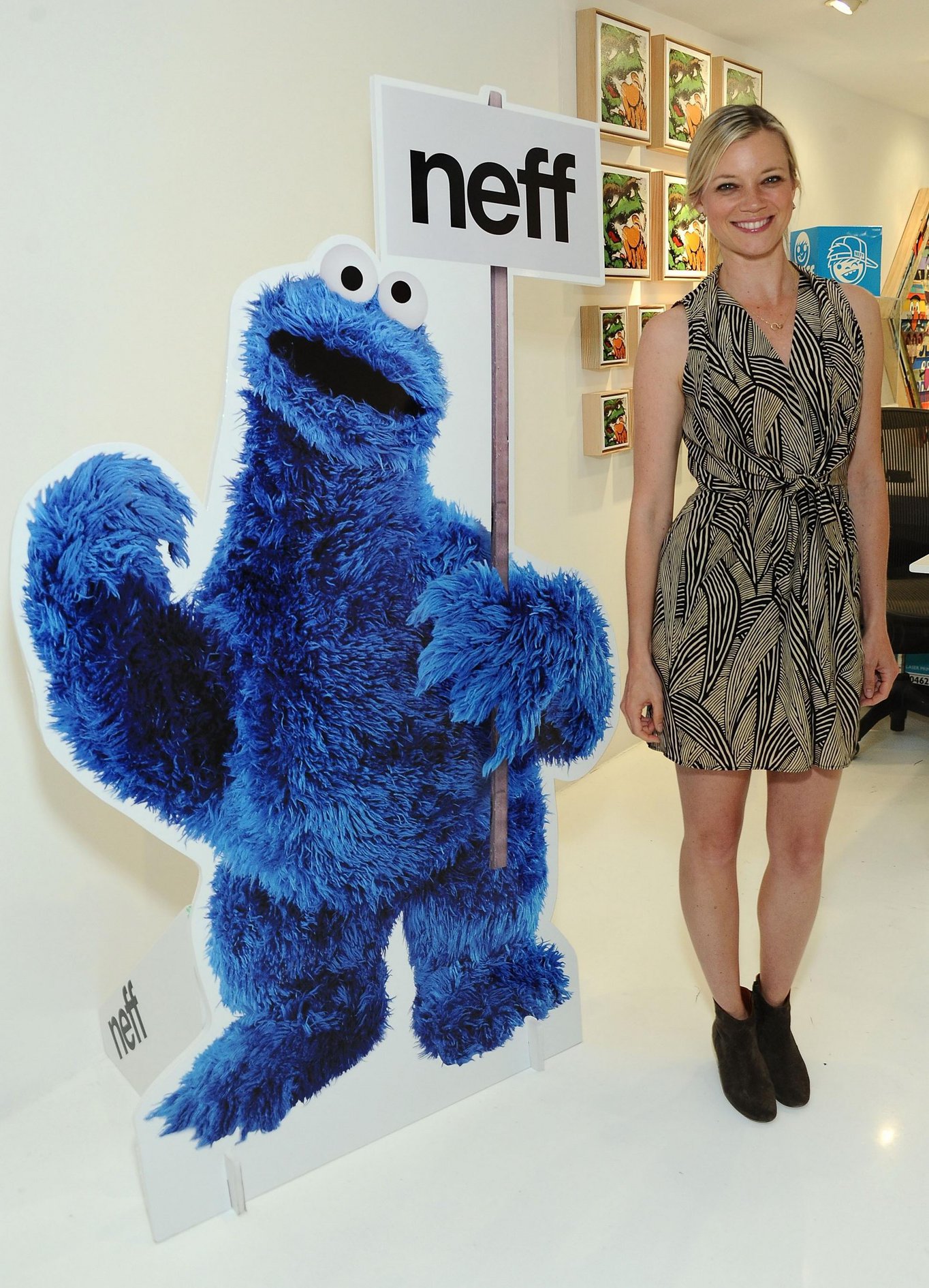Amy Smart Neff Headwear 7th letter Sesame Street art exhibit on April 27, 2012