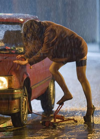 Anna Friel filming the BBC series The Street 