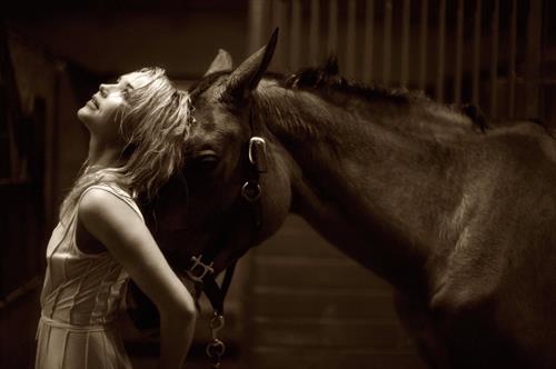 Arielle Kebbel pays tribute to her 1200 pound baby Pacific Breeze during a portrait session Los Angeles 