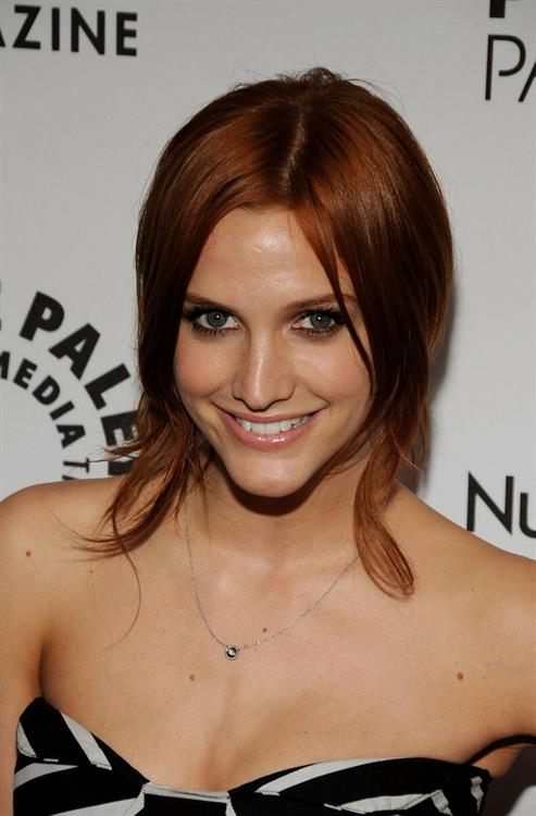 Ashlee Simpson in a black and white dress