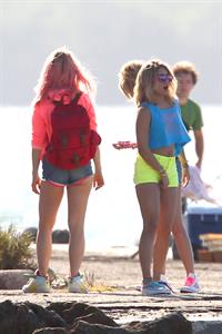 Ashley Benson and Hanessa Hudgens filming Spring Breakers Florida on March 12, 2012