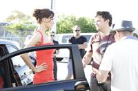 Catrinel Menghia - filming Fiat 500 Abarth ad  