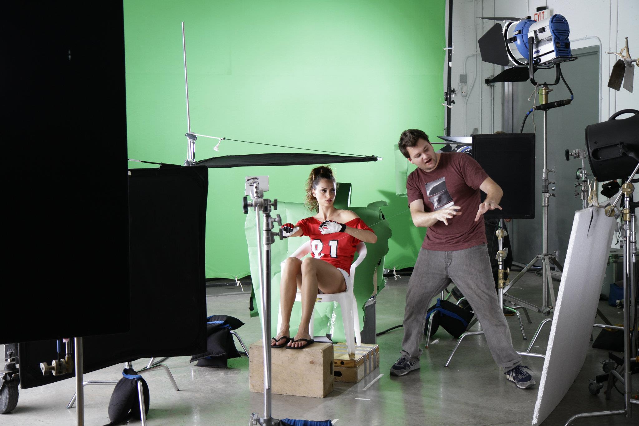 Catrinel Menghia - filming Fiat 500 Abarth ad  