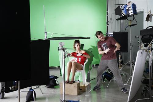 Catrinel Menghia - filming Fiat 500 Abarth ad  