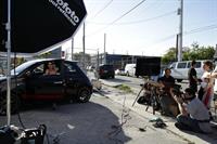 Catrinel Menghia - filming Fiat 500 Abarth ad  