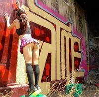  Staytrue Eatme is a professional graffiti artist in Australia and also enjoys making amateur porn videos in public. We at voyeurboss encourage and welcome her work with open arms. On her instagram page you will find lots of outdoor pics of her in g-strings or even fully nude. The nude ones however, are censored due to instagram's shithouse no nudity policy. Fuck you instagram you uptight cunts.
Yas Evans is part of the radical graffiti crew known as Buniehole Productions. You will see many of their fantastic as fuck work featured on her instagram page. Yas is a lovely chicky too and replies to all her fans on instagram unlike most of the other uptight broke ass instabitches on there.