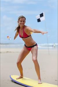 Daniela Hantuchova bikini beach surfing candids in Brisbane, Australia, December 26, 2012 
