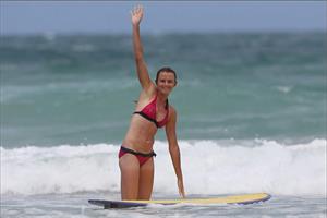 Daniela Hantuchova bikini beach surfing candids in Brisbane, Australia, December 26, 2012 
