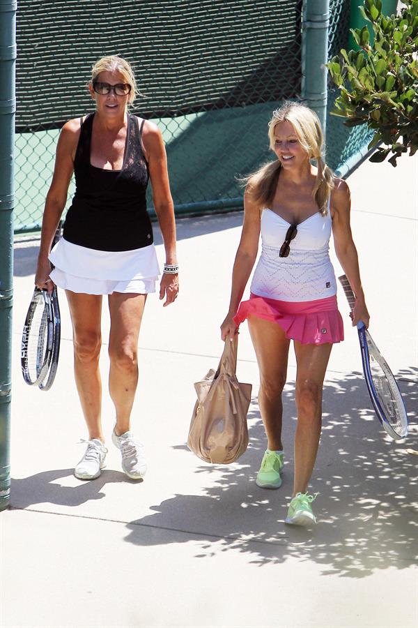 Heather Locklear - Playing with a pink dress Tennis in Malibu (Aug 1, 2012)