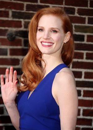 Jessica Chastain (upsizes) at the Late Show with David Letterman in New York 1/7/13 